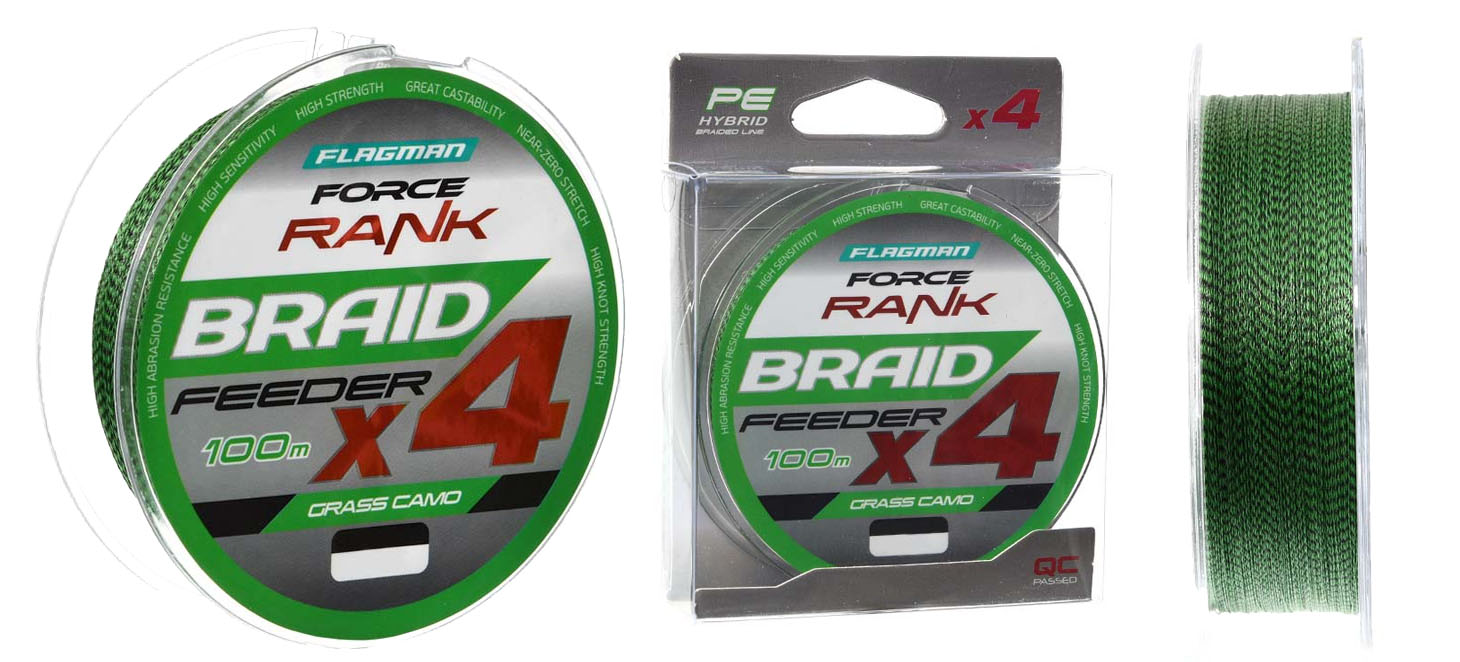 Шнур Flagman Force Rank Feeder Braid Х4 Grass Camo 100м Шнур Flagman Force Rank Feeder Braid Х4 Grass Camo 100м