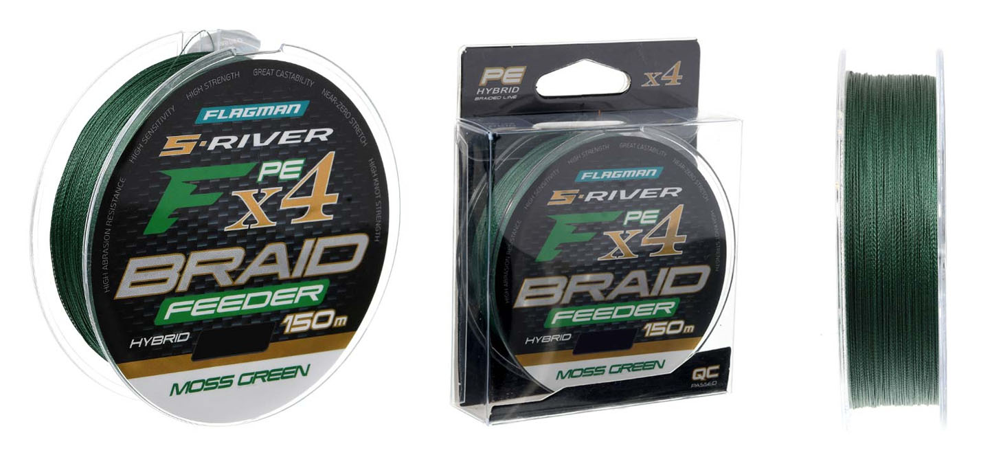 Flagman S-River PE Braid Hybrid F4 Шнур Flagman S River PE Braid Hybrid F4 Feeder 150м Moss Green 0.20мм